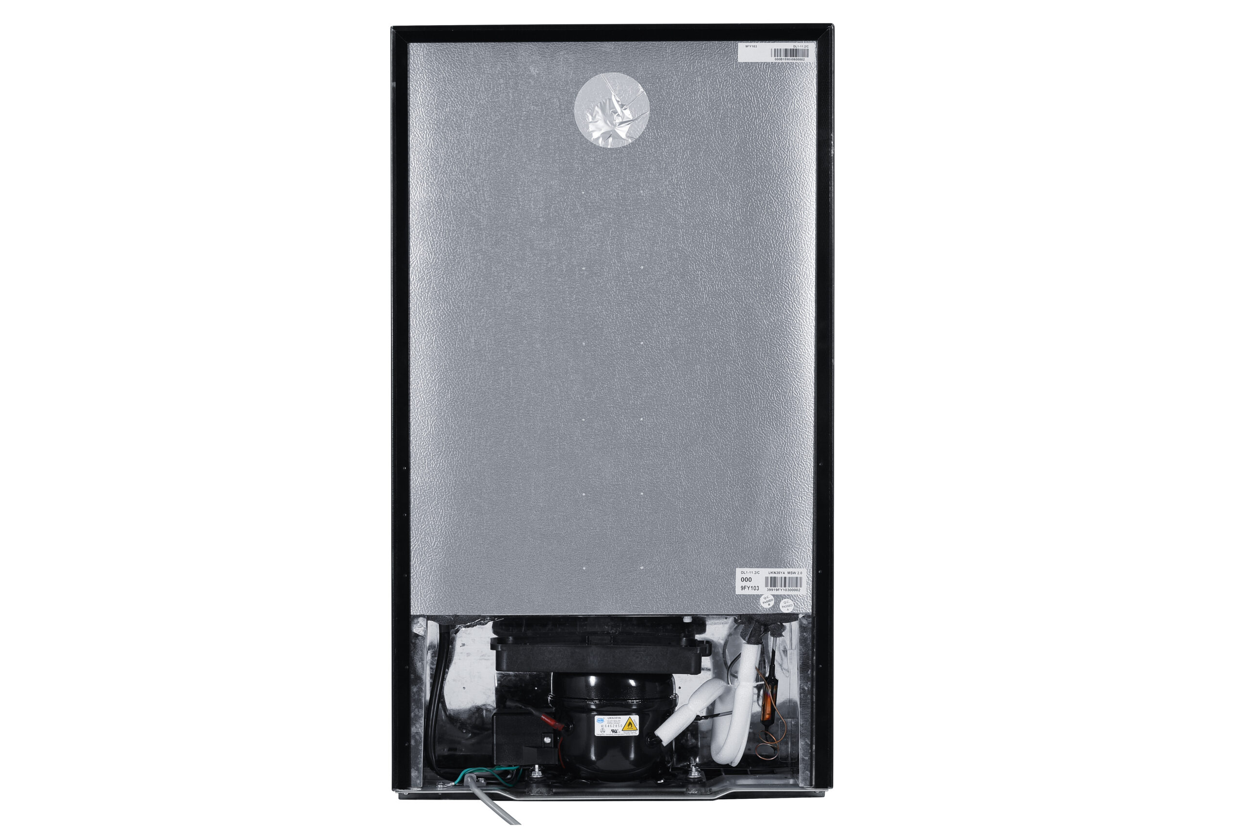 Danby appliances 3.2 cu ft compact fridge stainless DAR032B2SLM rear view showing back panel and compact cabinet structure